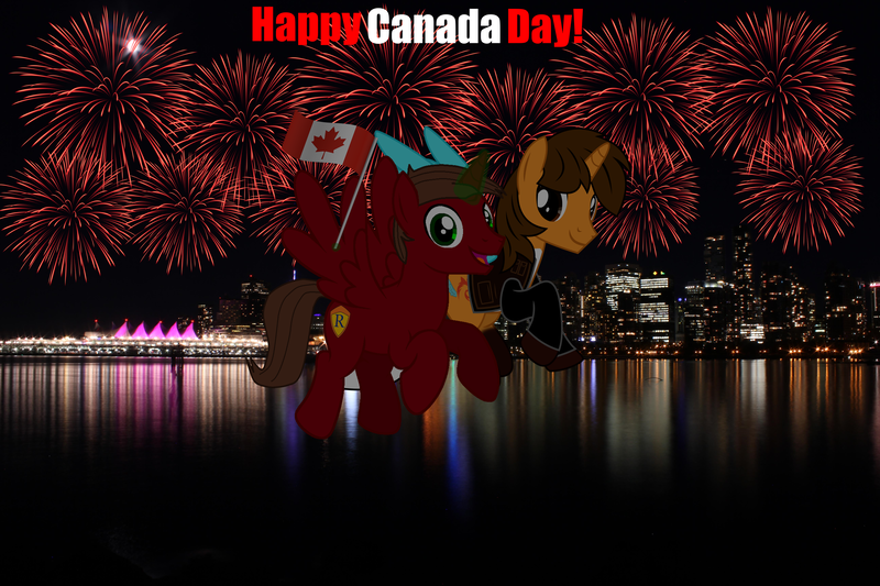 Size: 5184x3456 | Tagged: safe, artist:rogan140, derpibooru import, oc, oc:ej, oc:rogan, canada, canada day, canadian, canadian flag, duo, fireworks, image, male, png