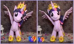 Size: 2000x1200 | Tagged: safe, artist:1stastrastudio, derpibooru import, twilight sparkle, twilight sparkle (alicorn), alicorn, pony, g4, big crown thingy, clothes, element of magic, image, irl, jewelry, jpeg, photo, plushie, regalia, socks, solo, striped socks