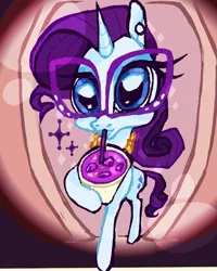 Size: 815x1019 | Tagged: safe, artist:regenko, derpibooru import, rarity, pony, unicorn, g4, cup, ear piercing, glasses, horn, image, jewelry, lean, necklace, piercing, png, solo, straw, straw in mouth