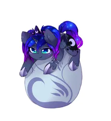 Size: 1841x1999 | Tagged: safe, artist:magnaluna, derpibooru import, princess luna, alicorn, pony, g4, chibi, colored wings, colored wingtips, crown, dragon egg, egg, female, folded wings, hoof shoes, horn, image, jewelry, jpeg, lying down, mare, princess shoes, prone, regalia, simple background, solo, tail, white background, wings