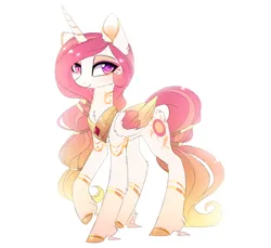 Size: 1726x1582 | Tagged: safe, artist:magnaluna, derpibooru import, princess celestia, alicorn, pony, g4, colored wings, colored wingtips, female, folded wings, horn, image, jpeg, looking at you, mare, peytral, simple background, smiling, smiling at you, solo, tail, white background, wings