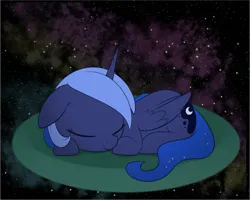 Size: 2093x1676 | Tagged: safe, artist:dusthiel, derpibooru import, princess luna, pony, unicorn, atg 2024, female, horn, image, lying down, mare, newbie artist training grounds, png, ponyloaf, prone, sleeping, solo, space