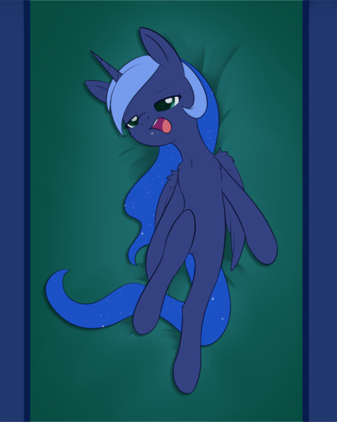 Size: 1675x2092 | Tagged: safe, artist:dusthiel, derpibooru import, princess luna, alicorn, pony, atg 2024, chest fluff, drool, featureless crotch, female, image, lying down, mare, newbie artist training grounds, on back, png, solo