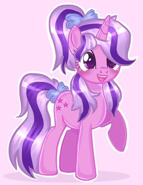 Size: 628x812 | Tagged: safe, artist:chalaea, twilight (g1), g1, blushing, bow, bow on dock, g4-ified, image, jpeg, ponytail, shadow, shiny mane, shiny tail, simple background, two toned mane, two toned tail