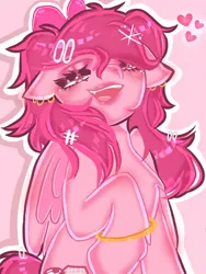 Size: 768x1024 | Tagged: safe, artist:chalaea, oc, oc:gloria, pegasus, bangles, bow, ear piercing, earring, eyelashes, heart, image, jewelry, jpeg, piercing, simple background