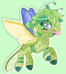 Size: 671x757 | Tagged: safe, artist:chalaea, oc, oc:graspy, changeling, antennae, changeling oc, image, mouth hold, png, zebra stripes