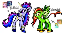 Size: 1280x675 | Tagged: safe, artist:msponies, derpibooru import, lightning dust, princess cadance, sunset shimmer, vinyl scratch, oc, oc:pop ballad, oc:stevie boltz, unofficial characters only, pegasus, pony, unicorn, g4, crack ship offspring, duo, horn, image, offspring, parent:lightning dust, parent:princess cadance, parent:sunset shimmer, parent:vinyl scratch, parents:cadencescratch, parents:lightningshimmer, pegasus oc, png, simple background, unicorn oc, white background, wings