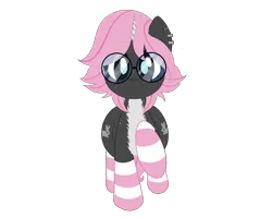 Size: 3000x2400 | Tagged: safe, artist:boneappleteeth, ponerpics import, oc, unofficial characters only, unicorn, clothes, glasses, horn, image, png, ponerpics community collab 2024, simple background, socks, transparent background, unicorn oc