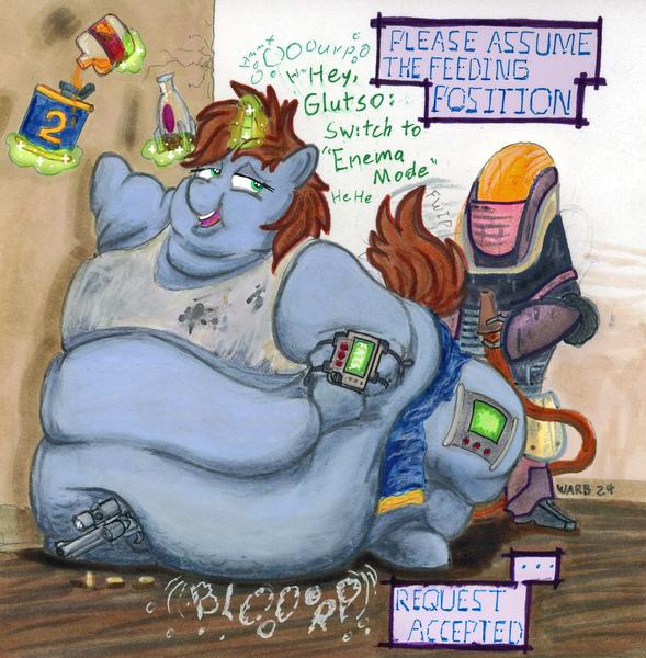 Size: 2319x2363 | Tagged: questionable, artist:white-eyed vireo, derpibooru import, oc, oc:littlepip, unofficial characters only, pony, fallout equestria, belly, big belly, bingo wings, butt, chubby cheeks, double chin, drawing, fat, fat fetish, fetish, flabby chest, huge belly, huge butt, image, immobile, impossibly large belly, impossibly obese, jpeg, large butt, morbidly obese, multichin, neck roll, obese, pipbuck, protectron, rolls of fat, traditional art