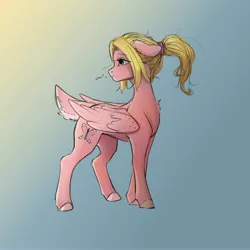 Size: 4000x4000 | Tagged: safe, artist:miokomata, derpibooru import, oc, oc:mio, unofficial characters only, pegasus, pony, deer tail, female, floppy ears, freckles, gradient background, image, jpeg, mare, ponytail, solo, tail, turned head