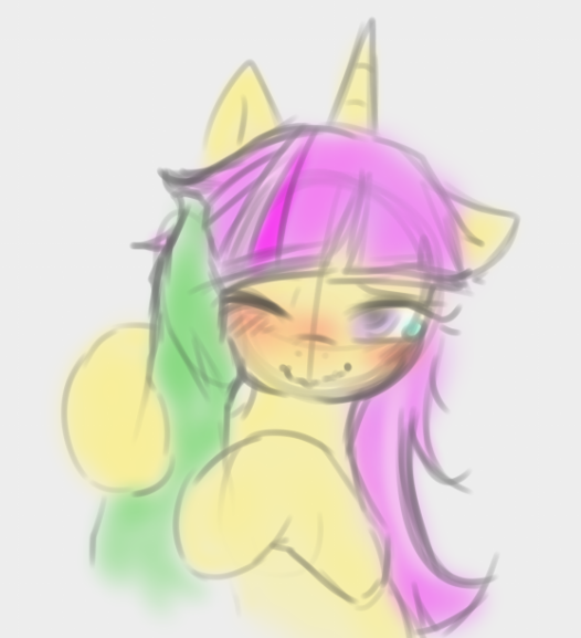 Size: 526x577 | Tagged: artist needed, safe, ponerpics import, oc, oc:twill, unofficial characters only, human, pony, unicorn, blushing, bootleg, bootleg pony, crying, female, gray background, human on pony petting, image, mare, one ear down, petting, png, simple background, tears of joy, teary eyes, unkempt mane