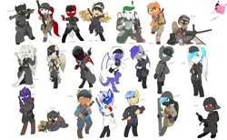 Size: 6768x4180 | Tagged: safe, artist:mairiathus, derpibooru import, oc, oc:moon sparks, oc:red rocket, changeling, dragon, earth pony, gryphon, pegasus, pony, unicorn, ammunition belt, boots, clothes, female, gun, helmet, horn, image, lying down, machine gun, male, mare, png, prone, rifle, rocket launcher, shoes, soldier, stallion, uniform, weapon, world war ii