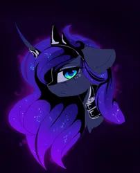 Size: 2400x2967 | Tagged: safe, artist:magnaluna, derpibooru import, princess luna, alicorn, pony, g4, bust, constellation, constellation hair, crown, curved horn, female, high res, horn, image, jewelry, jpeg, looking at you, mare, portrait, profile, regalia, side view, slit pupils, solo