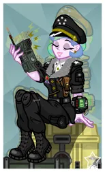 Size: 1600x2600 | Tagged: safe, artist:devorierdeos, derpibooru import, princess celestia, equestria girls, g4, clothes, enclave, enclave officer, enclave uniform, fallout, general, image, military uniform, officer's hat, officer's uniform, pipboy, png, principal celestia, radio, uniform, walkie talkie