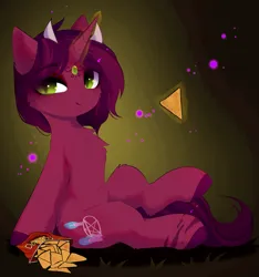 Size: 3427x3654 | Tagged: safe, artist:empress-twilight, derpibooru import, oc, oc:brimstone bargin, pony, chips, commission, doritos, food, horn, image, multiple horns, png, tricorn, ych result