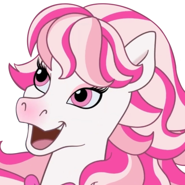 Size: 1280x1280 | Tagged: safe, artist:cupute, derpibooru import, edit, edited screencap, screencap, earth pony, horse, bowtie, bust, candi (wild manes), clothes, discord server, ears up, emotes, equine, eyebrows, eyelashes, gradient muzzle, happy, image, joy, looking to the right, multicolored hair, pink eyes, pink mane, png, portrait, purple mane, sideways glance, smiling, solo, white coat, wild manes