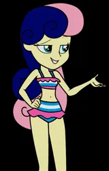 Size: 981x1536 | Tagged: safe, artist:dragonkingamn, derpibooru import, bon bon, sweetie drops, equestria girls, g4, belly, belly button, black background, clothes, image, jpeg, lyra heartstrings swimsuit, midriff, simple background, swimsuit