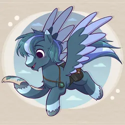 Size: 1824x1824 | Tagged: safe, artist:syrupyyy, derpibooru import, oc, oc:aerial venture, unofficial characters only, pegasus, pony, g4, bag, colored wings, compass, ear markings, facial markings, image, jpeg, male, map, saddle bag, solo, stallion, tail, two toned mane, two toned tail, two toned wings, wings