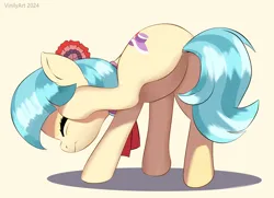 Size: 2310x1671 | Tagged: safe, artist:vinilyart, derpibooru import, coco pommel, earth pony, pony, behaving like a horse, butt, cocobetes, cute, ear scratch, featureless crotch, hindleg up, image, plot, png, solo