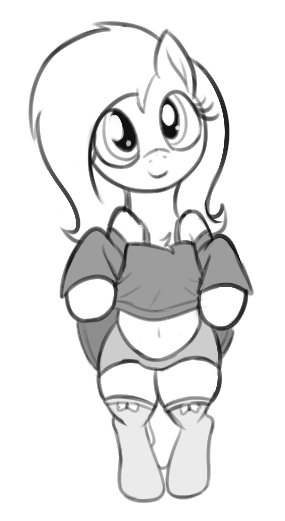 Size: 285x521 | Tagged: safe, artist:wapamario63, fluttershy, anthro, /mlp/, /mlp/ tf2 general, 4chan, belly button, image, looking at you, monochrome, png, simple background