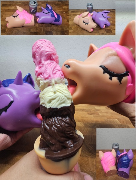3266247 - suggestive, artist:mouldforged, derpibooru import, twilight  sparkle, oc, pony, unicorn, eyes closed, food, horn, ice cream, image, irl,  jpeg, open mouth, penetrable sex toy, photo, sex toy, tongue out - Twibooru