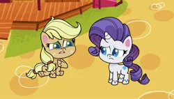 Size: 1920x1088 | Tagged: safe, derpibooru import, screencap, applejack, rarity, earth pony, pony, unicorn, g4, my little pony: pony life, duo, duo female, female, horn, image, jpeg, mare, the great cowgirl hat robbery