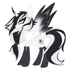 Size: 2048x2048 | Tagged: safe, artist:reverieraven_, derpibooru import, oc, oc:queen nevermore, unofficial characters only, alicorn, pony, umbrum, alicorn oc, alicornified, antagonist, black mane, colored horn, curved horn, dark magic, darkness, horn, image, magic, png, queen, race swap, solo, sombra horn, spread wings, vector, villainess, white coat, white mane, wings