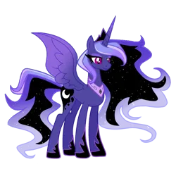 Size: 2048x2048 | Tagged: safe, artist:reverieraven_, derpibooru import, nightmare moon, princess luna, alicorn, pony, g4, alternate universe, base used, canon, crown, design, female, horn, image, jewelry, mare, mare in the moon, moon, night, nightmare night, pegasus wings, png, redesign, regalia, simple background, solo, spread wings, transparent background, unicorn horn, wings