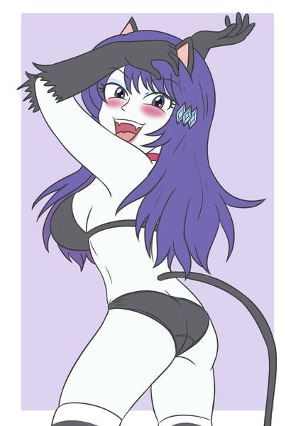 Size: 2262x3307 | Tagged: suggestive, artist:sumin6301, derpibooru import, rarity, cat, human, equestria girls, g4, ass, bell, black underwear, blushing, breasts, busty rarity, butt, catgirl, clothes, eyebrows, eyebrows visible through hair, female, gloves, high res, image, jpeg, looking at you, open mouth, open smile, panties, raricat, rearity, sideboob, smiling, smiling at you, socks, solo, solo female, thigh highs, underwear