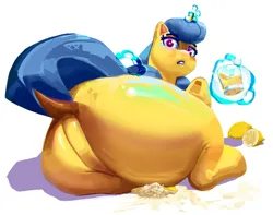 Size: 2739x2160 | Tagged: safe, artist:applephil, derpibooru import, lemon hearts, pony, unicorn, butt, butt focus, dock, female, horn, huge butt, image, juice, large butt, lemonade, levitation, looking back, magic, mare, plot, png, solo, tail, telekinesis, the ass was fat