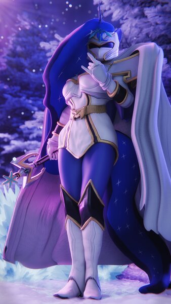 Size: 2160x3840 | Tagged: safe, artist:artempredator, ponerpics import, princess luna, anthro, 3d, boots, breasts, clothes, female, gloves, image, jpeg, knight, shoes, sword, weapon