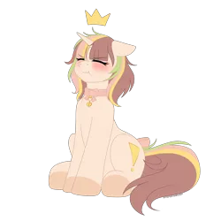 Size: 2000x2000 | Tagged: safe, artist:xcinnamon-twistx, derpibooru import, oc, oc:princess prim, unofficial characters only, artfight, bowtie, collar, colored, crown, eyes closed, flat colors, image, jewelry, lock, messy mane, padlock, padlocked collar, png, pouting, pouty, regalia, solo