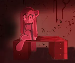 Size: 2400x2000 | Tagged: semi-grimdark, artist:psychotix, derpibooru import, pinkie pie, earth pony, pony, fanfic:cupcakes, g4, blood, blood splatter, blood stains, clip studio paint, crazy face, creepy, creepy smile, creepypasta, desk, drawer, faic, female, floppy ears, human shoulders, image, insanity, looking at you, mare, pinkamena diane pie, png, ribcage, shrunken pupils, sitting, smiling, solo, table, this will end in death, wide eyes