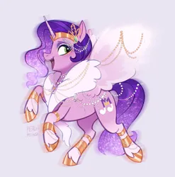 Size: 1913x1936 | Tagged: safe, artist:peachmichea, derpibooru import, pipp petals, alicorn, pony, g5, alicornified, circlet, female, fur collar, image, jewelry, jpeg, mare, open mouth, open smile, pearl, race swap, rearing, simple background, smiling, solo, spread wings, white background, wing jewelry, wings