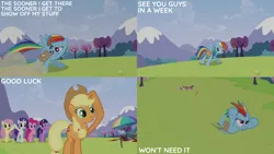 Size: 2000x1125 | Tagged: safe, derpibooru import, edit, edited screencap, editor:quoterific, screencap, applejack, fluttershy, pinkie pie, rainbow dash, rarity, twilight sparkle, unicorn, g4, wonderbolts academy, bag, book, image, mailbox, mane six, picnic blanket, png, saddle bag, umbrella, unicorn twilight