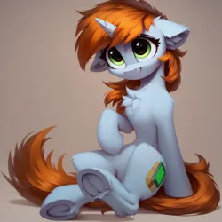 Size: 1216x1216 | Tagged: safe, ai content, anonymous prompter, derpibooru import, machine learning generated, oc, oc:littlepip, unofficial characters only, fallout equestria, g4, beautiful eyes, c:, chest fluff, cute, daaaaaaaaaaaw, ear fluff, horn, image, jpeg, looking at you, simple background, sitting, smiling, smiling at you