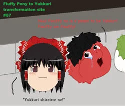 Size: 656x553 | Tagged: safe, artist:wolfram sparks, derpibooru import, fluffy pony, yukkuri, ambiguous gender, crossover, crying, disembodied head, hakurei reimu, image, intentionally bad, low quality, png, shitposting, touhou