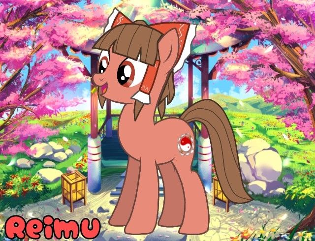 Size: 640x490 | Tagged: artist needed, safe, derpibooru import, ponified, pony, cherry blossoms, female, flower, flower blossom, hakurei reimu, image, jpeg, mare, miko, shrine, solo, touhou