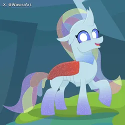 Size: 4000x4000 | Tagged: safe, artist:alejandrogmj, artist:wasisi, derpibooru import, ocellus, changedling, changeling, image, looking at you, png, rainbow power, rainbow power-ified, raised hoof, solo