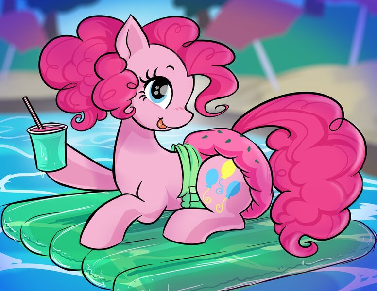 Size: 2048x1584 | Tagged: questionable, artist:onc3l3rphobix, derpibooru import, pinkie pie, earth pony, pony, clean diaper, diaper, diaper fetish, fetish, image, jpeg, non-baby in diaper, solo, swimming pool, watermelon diaper