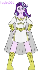 Size: 1823x3036 | Tagged: safe, artist:hayley566, derpibooru import, starlight glimmer, human, equestria girls, g4, alternate hairstyle, belt, boots, cape, clothes, commission, cosplay, costume, crossover, dress, female, hairband, hand on hip, image, namesake, png, pun, shoes, simple background, skirt, smiling, smirk, solo, starlight (the boys), the boys, transparent background, visual pun