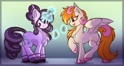 Size: 3000x1600 | Tagged: safe, artist:starcasteclipse, derpibooru import, oc, oc:rosyscribbles, oc:vanilla shine, unofficial characters only, pegasus, pony, unicorn, artfight 2024, duo, female, food, horn, image, mare, png, watermelon