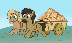 Size: 1259x753 | Tagged: safe, artist:jargon scott, derpibooru import, earth pony, pony, facial hair, food, image, jpeg, moustache, oats, pulling, wagon