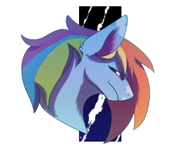 Size: 6668x6001 | Tagged: safe, artist:aha-bleppers, derpibooru import, rainbow dash, pegasus, pony, g4, absurd resolution, alternate design, blue coat, blue fur, bust, countershading, eyelashes, facial markings, image, multicolored hair, multicolored mane, narrowed eyes, png, rainbow hair, red eyes, simple background, smiling, solo, twitterina design, white background