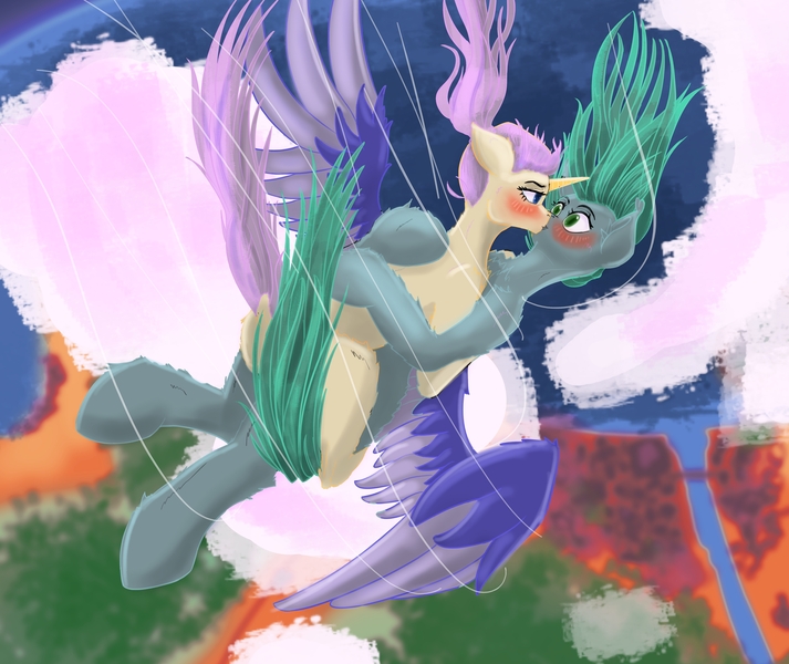 Size: 4961x4176 | Tagged: safe, artist:nergo, derpibooru import, oc, pegasus, pony, unicorn, horn, image, jpeg, kissing, solo