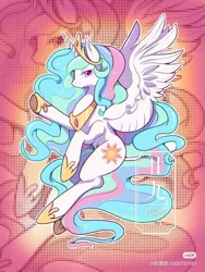 Size: 1028x1366 | Tagged: safe, artist:ananican, derpibooru import, princess celestia, alicorn, pony, g4, chinese text, female, image, jpeg, moon runes, red little book source, solo, solo female