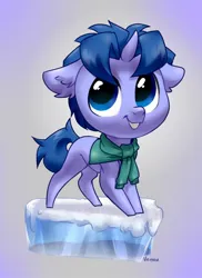 Size: 1002x1378 | Tagged: safe, artist:vensual99, derpibooru import, oc, unofficial characters only, pony, unicorn, abstract background, clothes, ear fluff, horn, ice, image, jpeg, male, scarf, solo, stallion