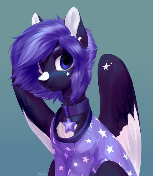 Size: 1944x2238 | Tagged: safe, artist:vensual99, derpibooru import, oc, unofficial characters only, pegasus, pony, chest fluff, clothes, collar, female, gradient background, image, jpeg, mare, solo, sweater