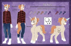 Size: 7000x4500 | Tagged: safe, artist:lunciakkk, derpibooru import, oc, oc:mckeypl, anthro, pony, unguligrade anthro, unicorn, absurd resolution, beard, blaze (coat marking), butt, coat markings, colored, ear fluff, facial hair, facial markings, flat colors, horn, image, male, plot, png, reference sheet, self paradox, self ponidox, solo