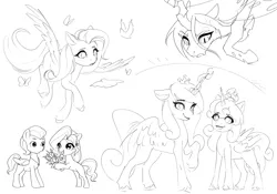 Size: 2388x1668 | Tagged: safe, artist:rily, derpibooru import, fluttershy, princess cadance, princess flurry heart, queen chrysalis, rocky riff, alicorn, earth pony, pegasus, pony, g5, female, image, jazz hooves, png